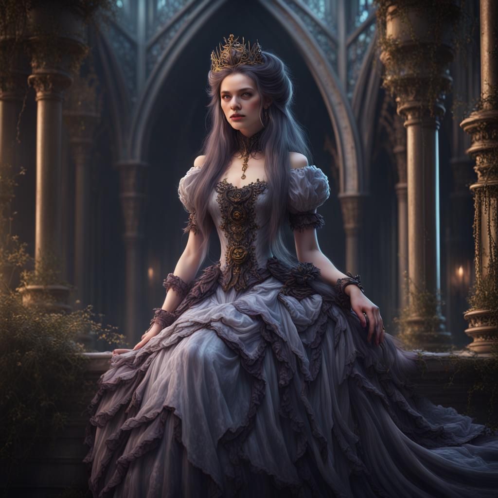 Frilly Gothic Princess: Detailed Matte Painting
