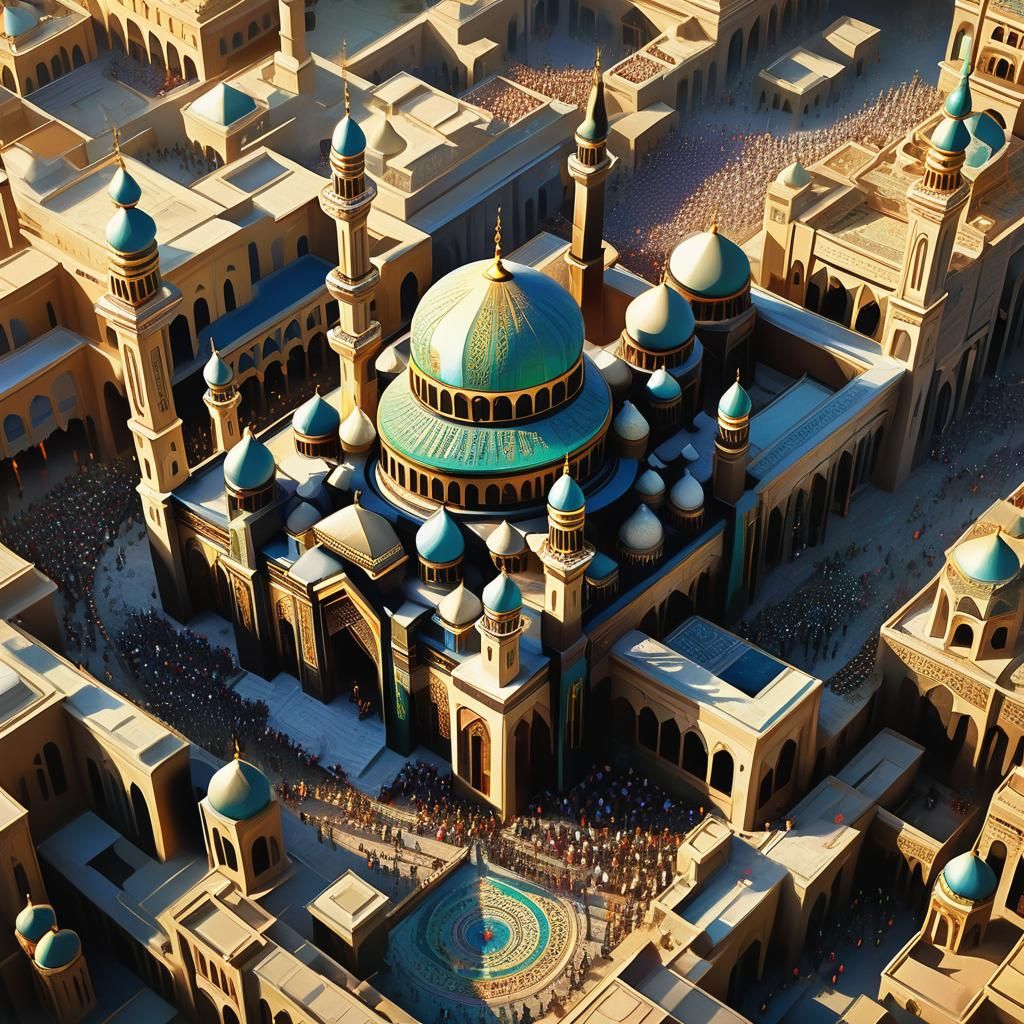 Majestic Mosque with Worshippers: Digital Art
