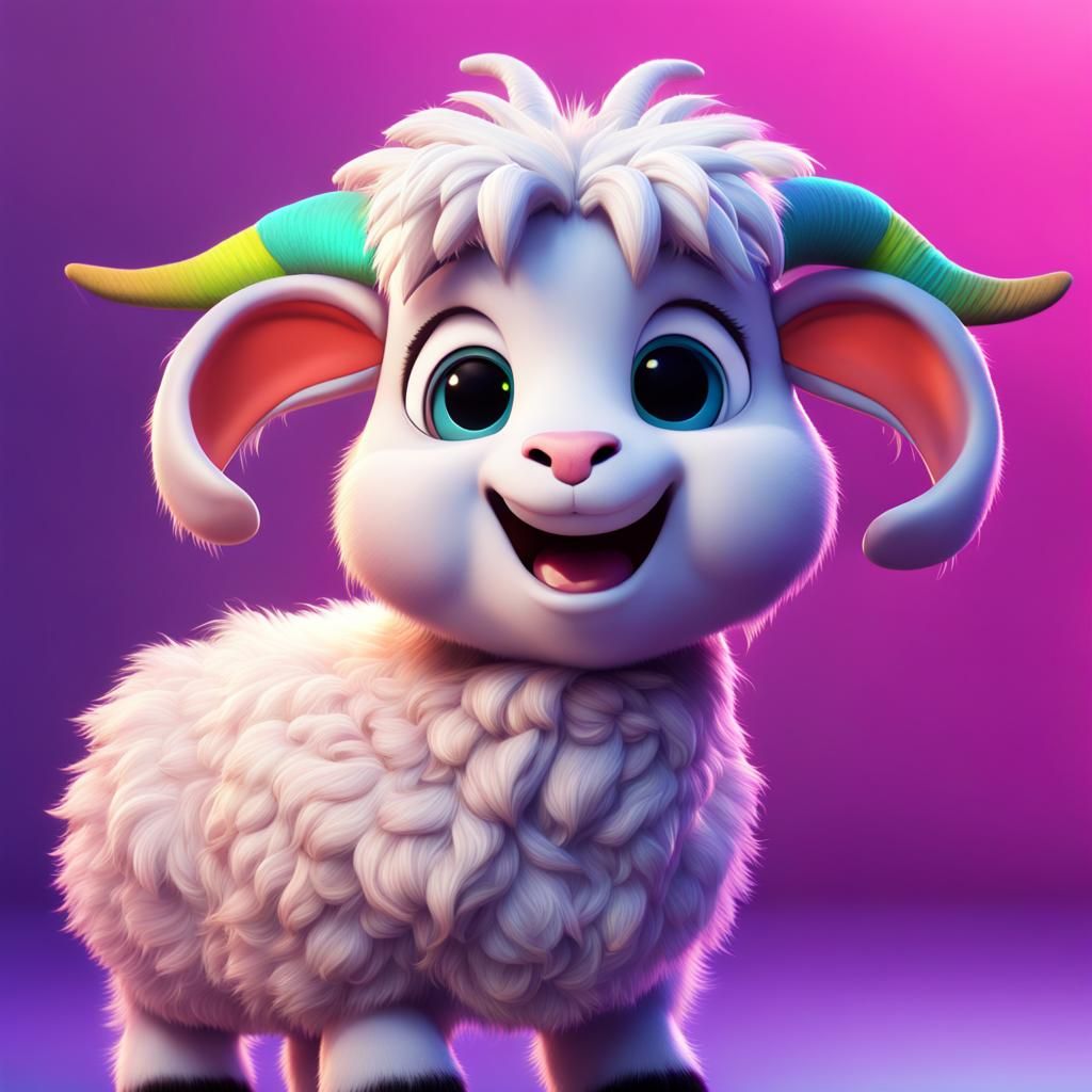 Fluffy Baby Goat Dreams of Rockstar Life: 3D Digital Art