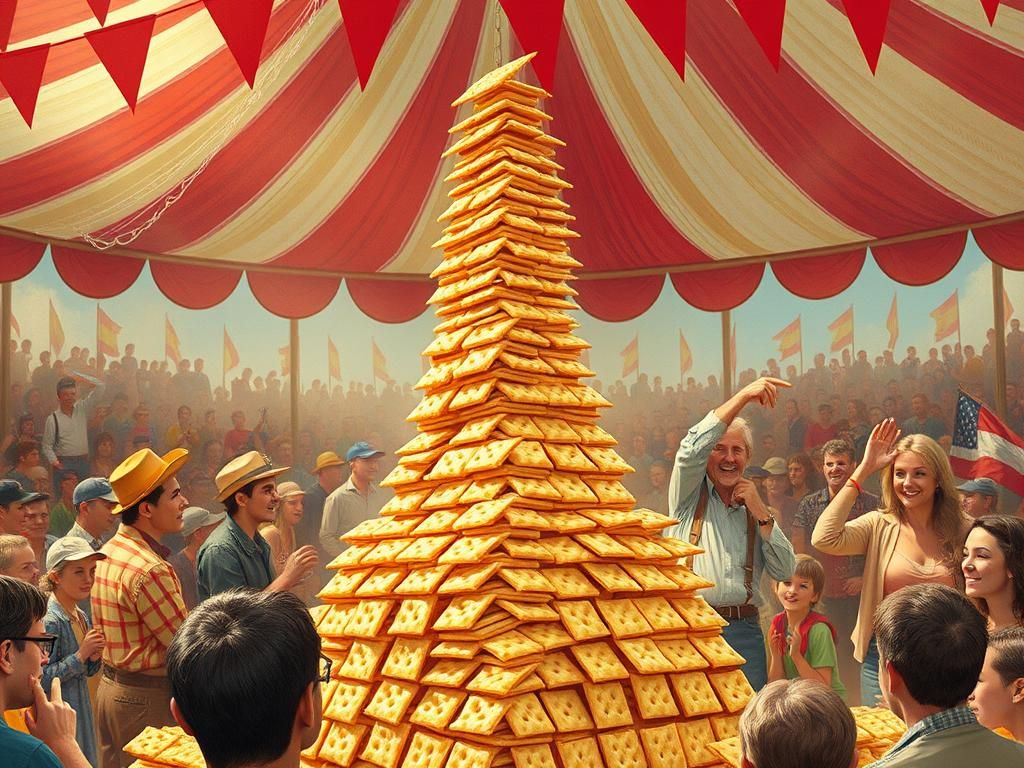 World's tallest saltine cracker tower, Iowa State Fair 1987.