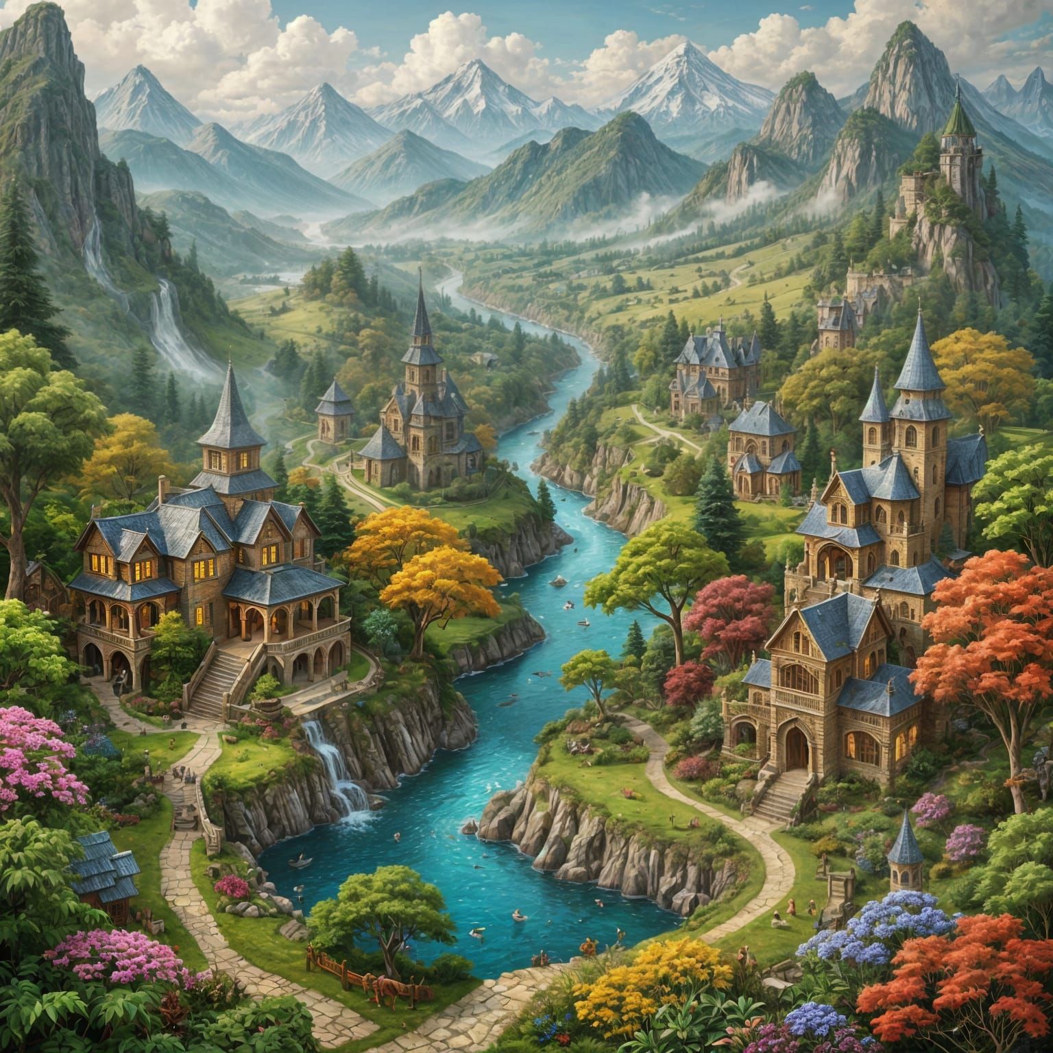 Ethereal Fantasy Village Unfolds in Masterful Landscape
