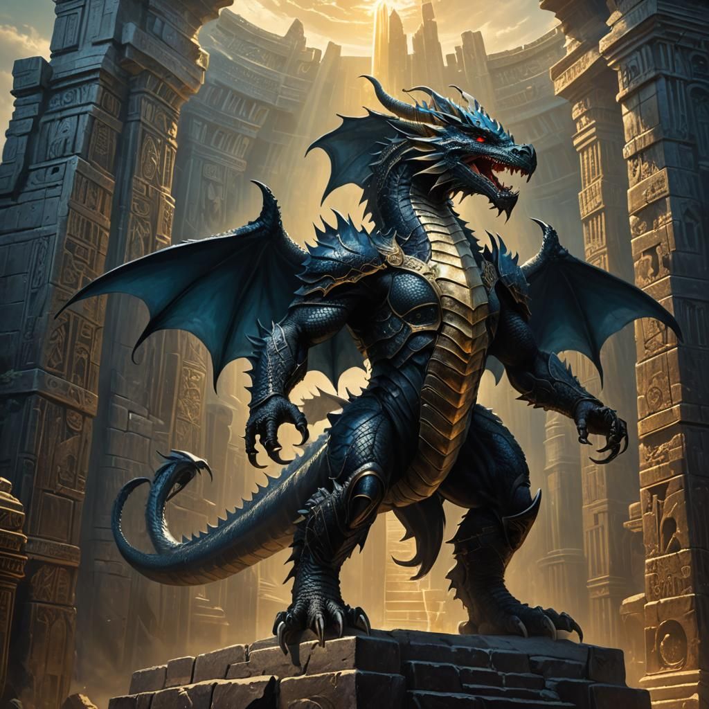 Dragon-Zeus Hybrid in Pyramid, Fantasy Concept Art