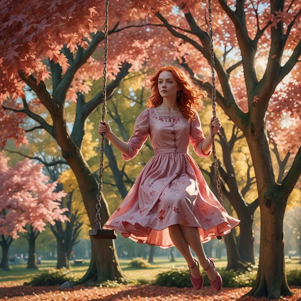 Woman on Swing in Dreamy Impressionist Style