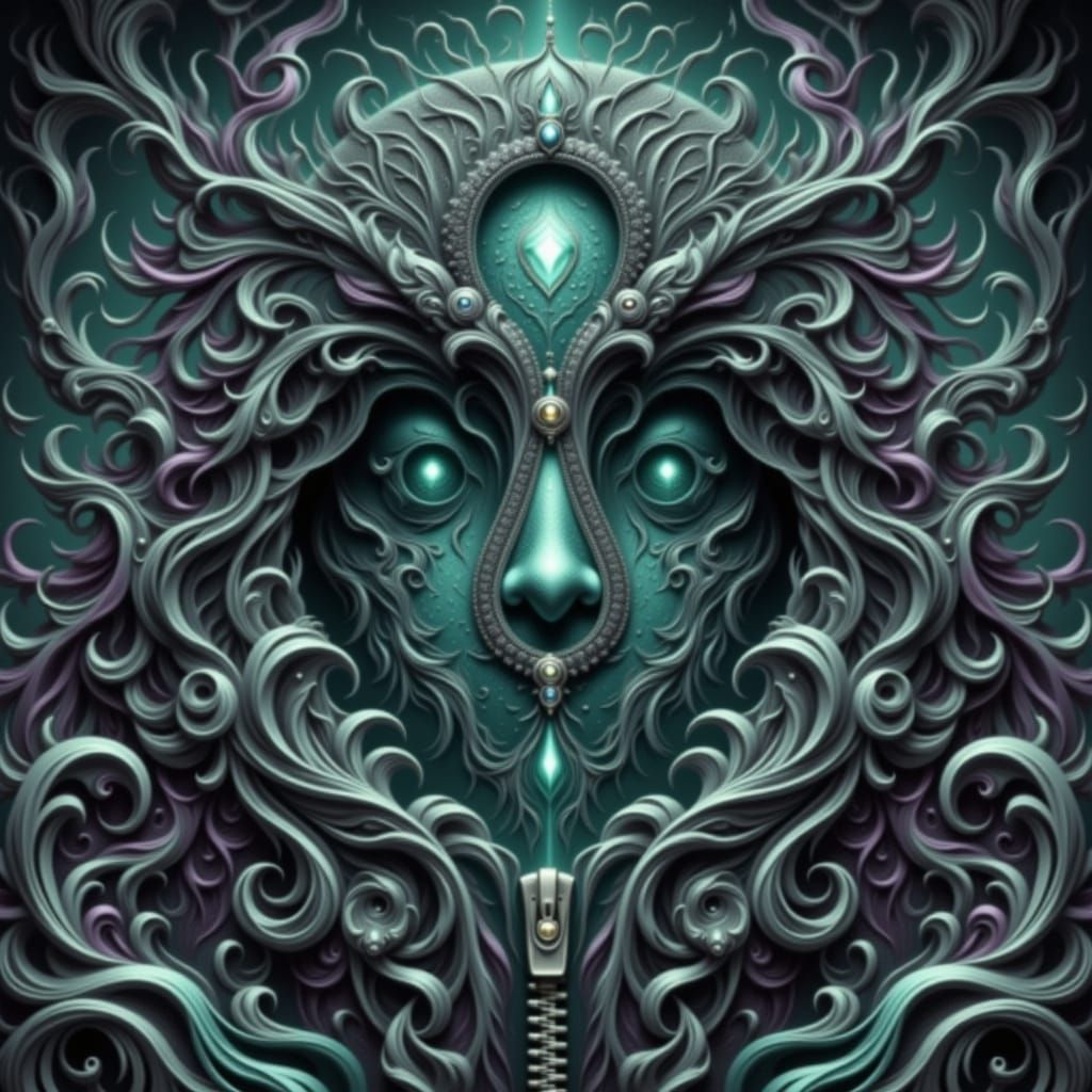 Intricate Zipper Art with Crystal Tab on Purple Backdrop