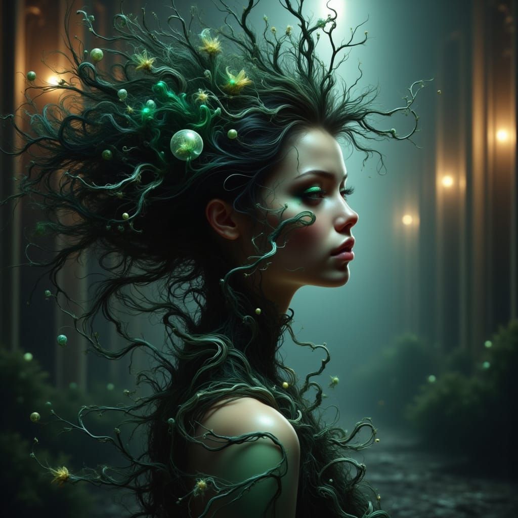 Ethereal Woman in Gothic Cathedral, a Surreal Image