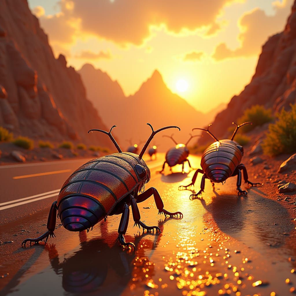 Giant Cockroaches Race on Tangerine Highway