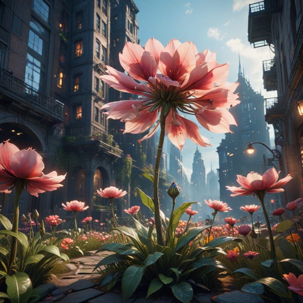 Epic Futuristic City Blooms Within a Vibrant Flower