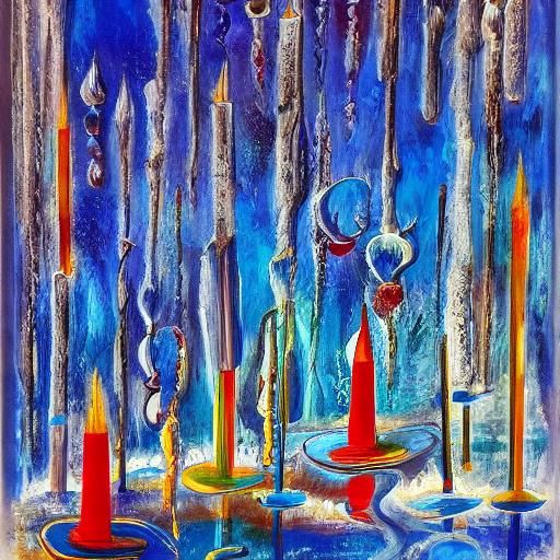Surreal Melting Ice Candle Landscape in Dali Style