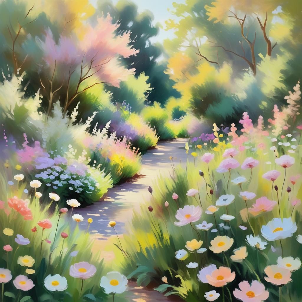 Impressionist Garden Landscape with Abstract Flowers
