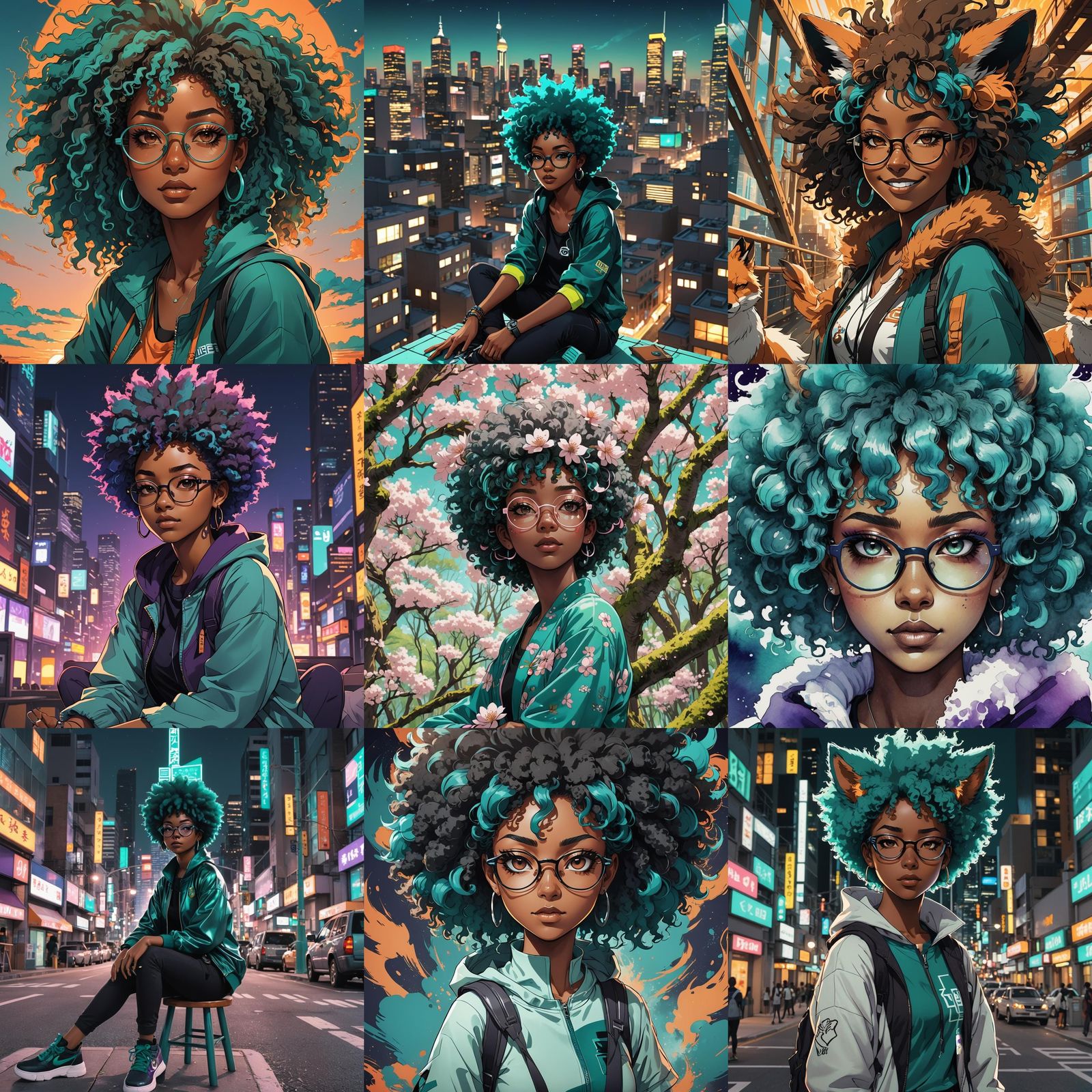 Cyberpunk-Inspired Teenage Kitsune Girl in Vibrant Anime Sty...