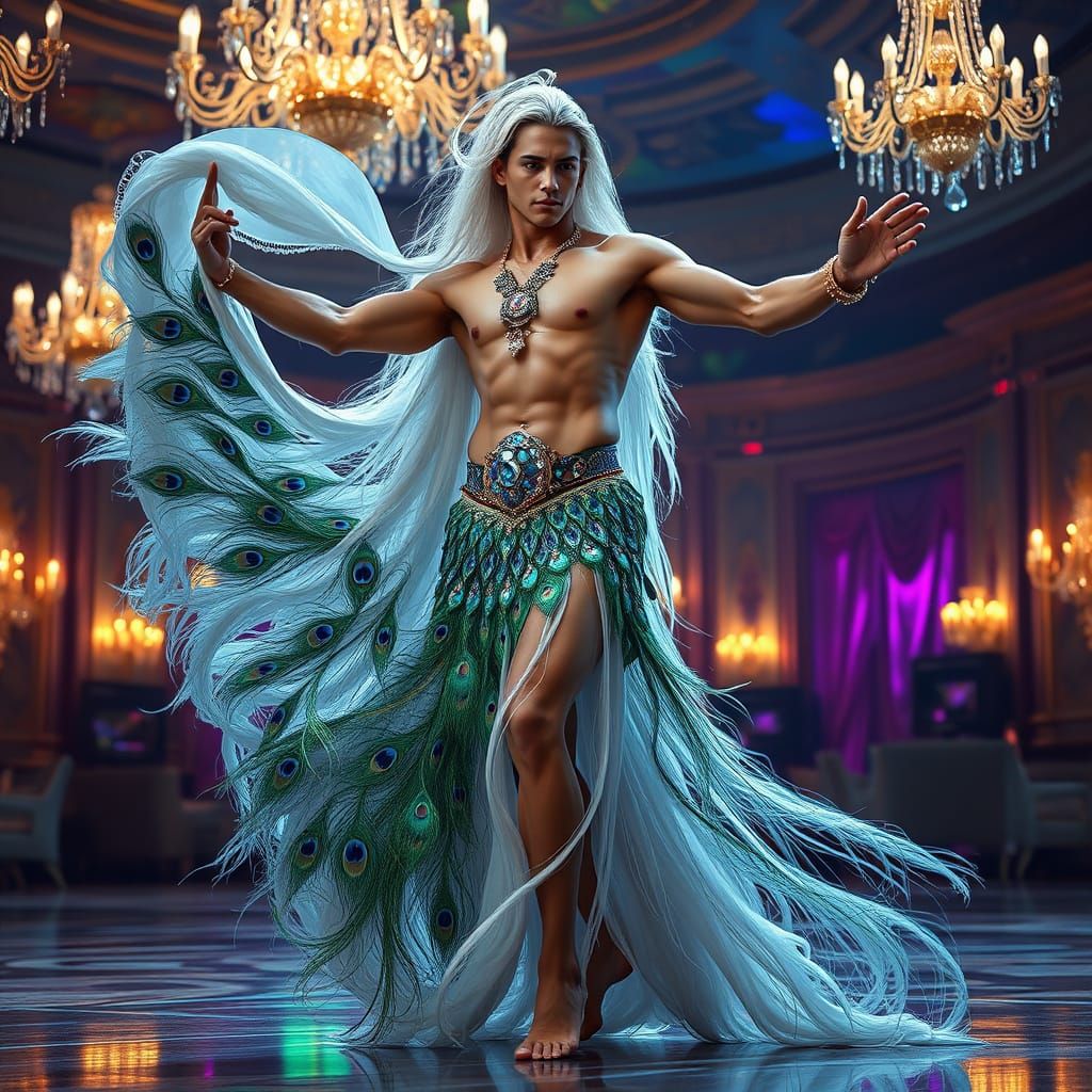 Mystical Belly Dancer in Opulent Ballroom