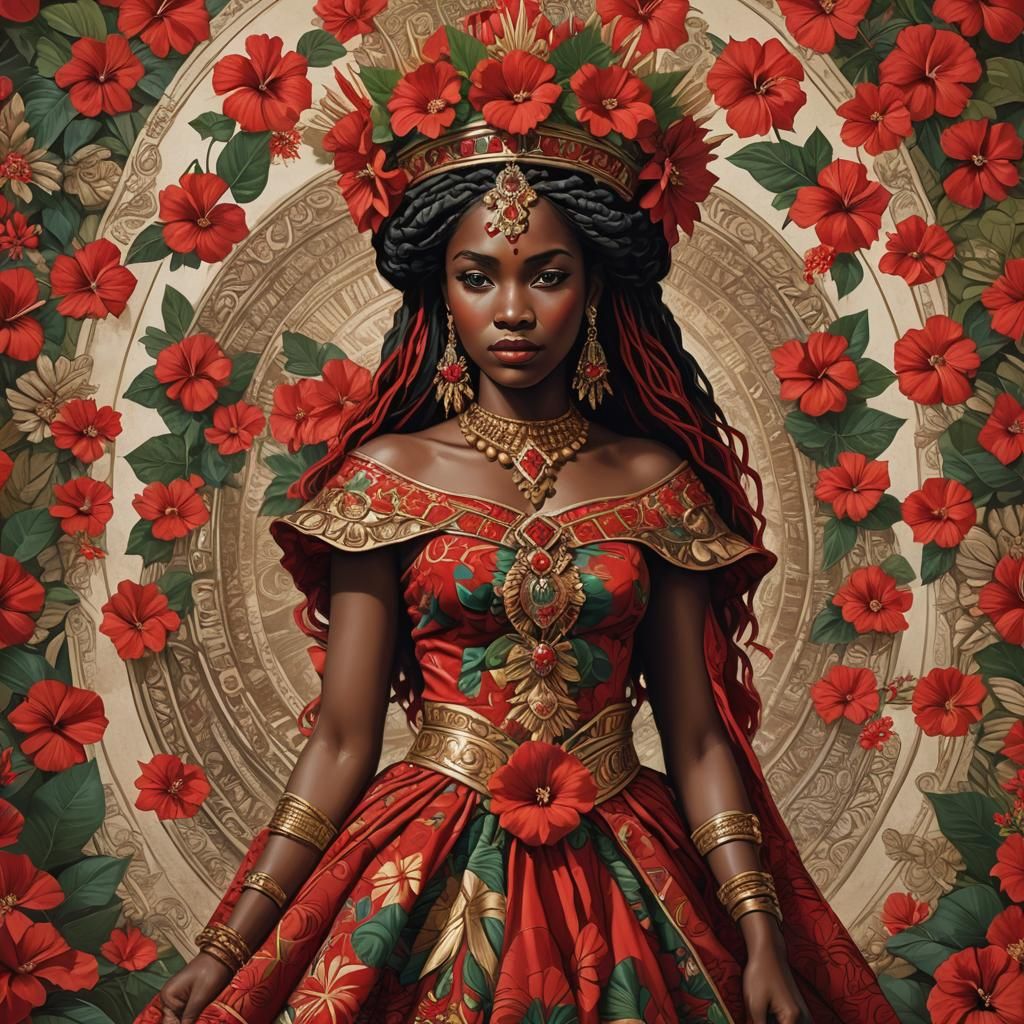 Haitian Goddess with Hibiscus Crown: Digital Art