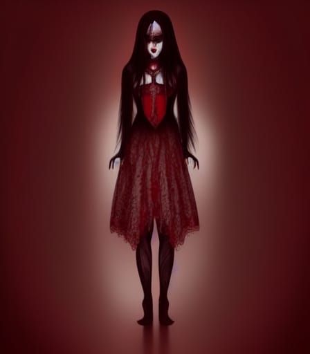 Creepy Gothic Woman with Black Eyes in Dark Academia Style