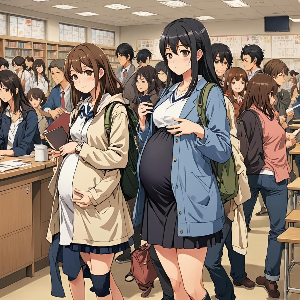 Anime Style: Pregnant Figures in School