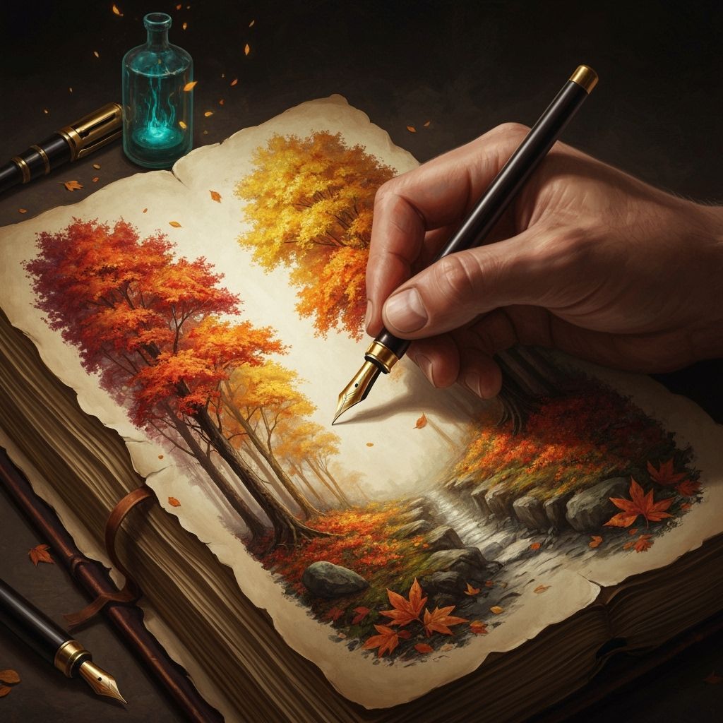 Alchemical Autumn Forest Drawn in Impasto Style