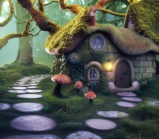 Fairytale Cottage in Ethereal Fantasy Landscape