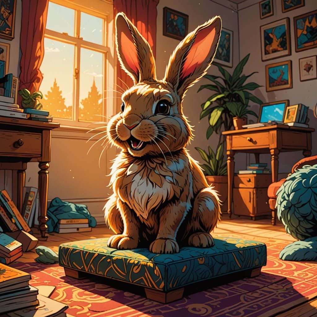 Laughing Bunny in Whimsical Comic Book Art