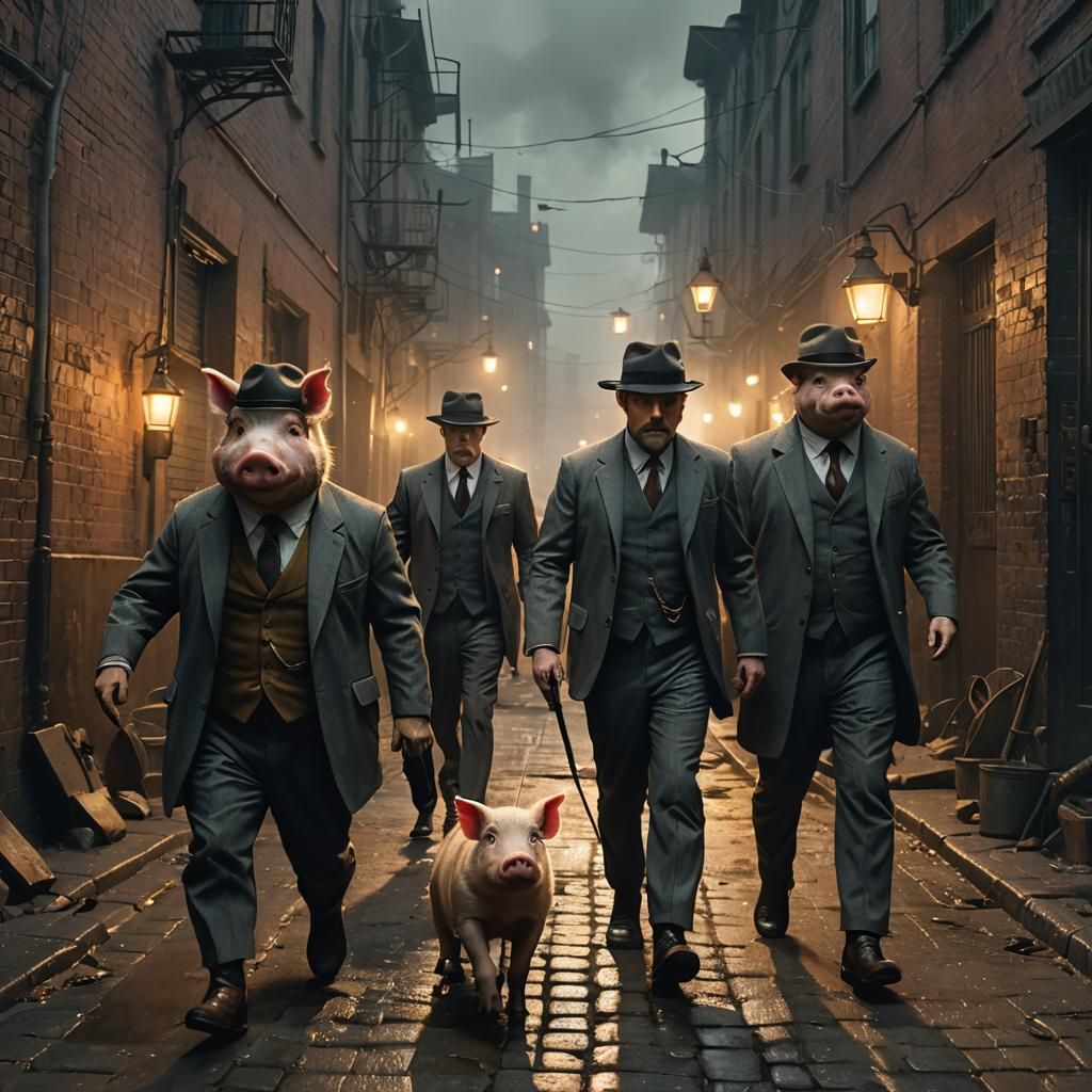 Pigs as Gangsters in Dark Alley: Matte Painting