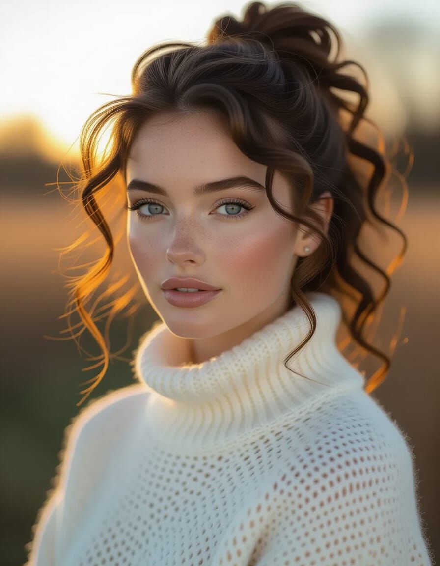 Beautiful Woman With Blue Eyes In White Jumper