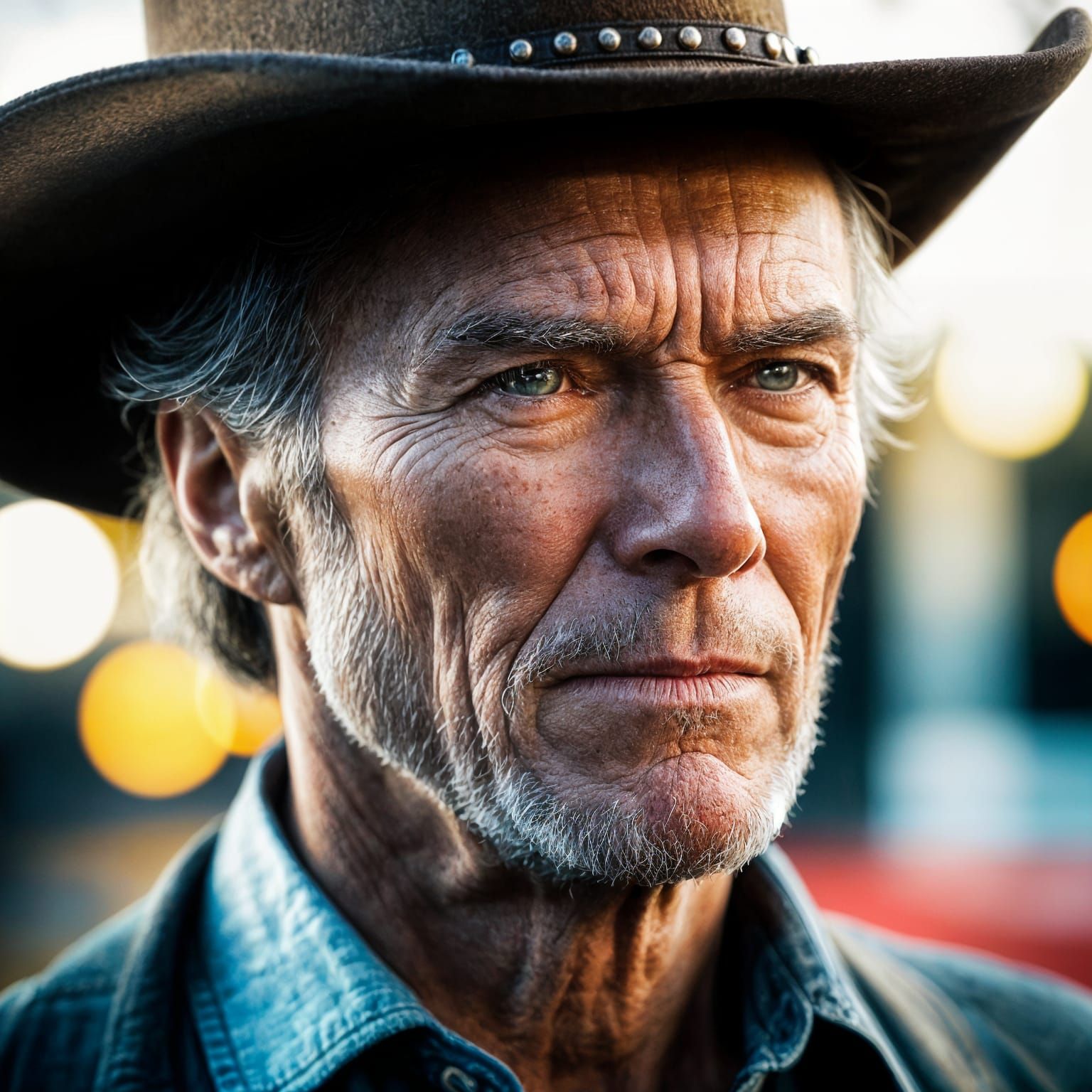 Weathered Cowboy Portrait in Earthy Tones