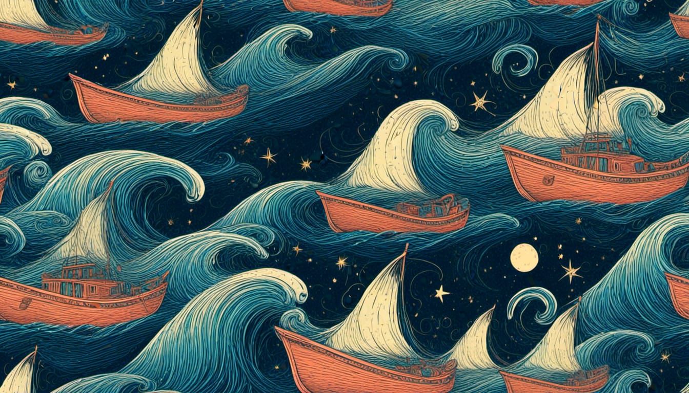 Boats Under Starry Night Sky Digital Art