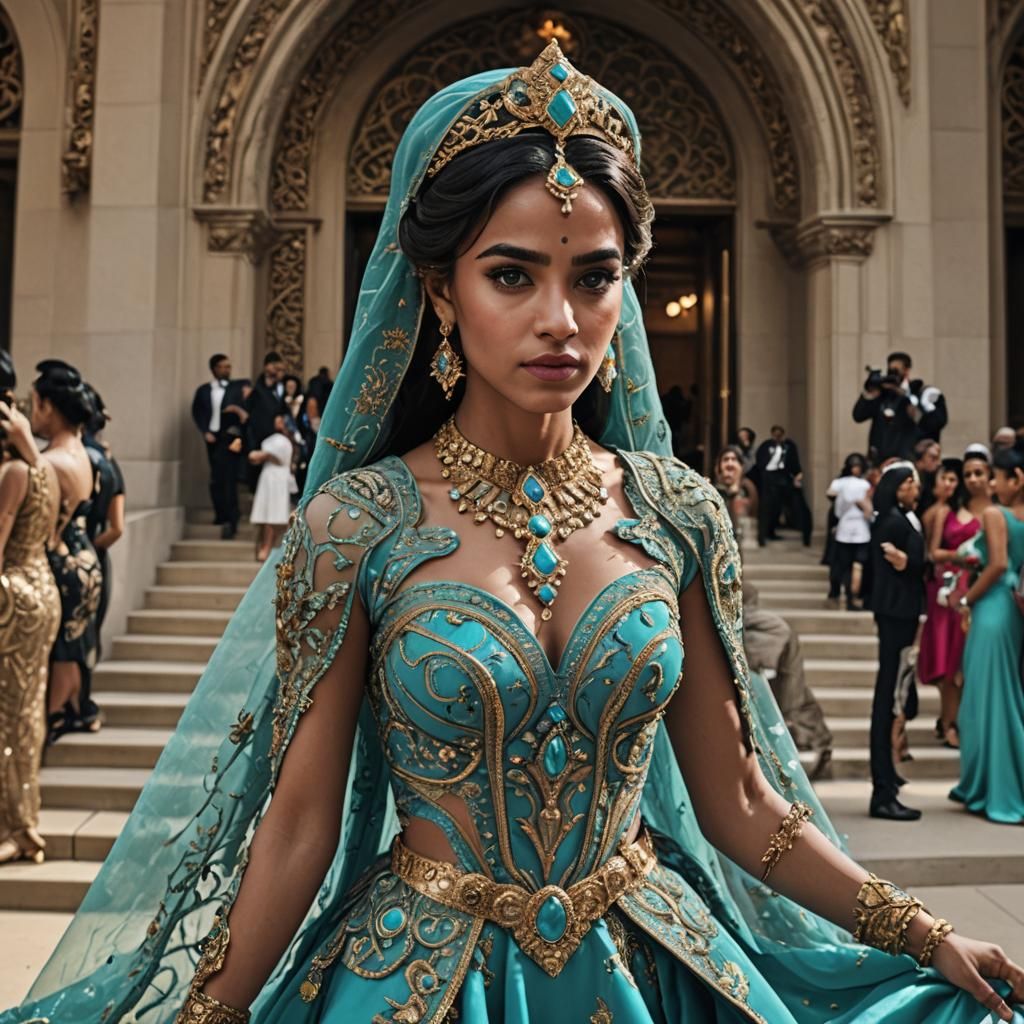 Jasmine's Turquoise Met Gala Gown: Hyperrealistic AI Image
