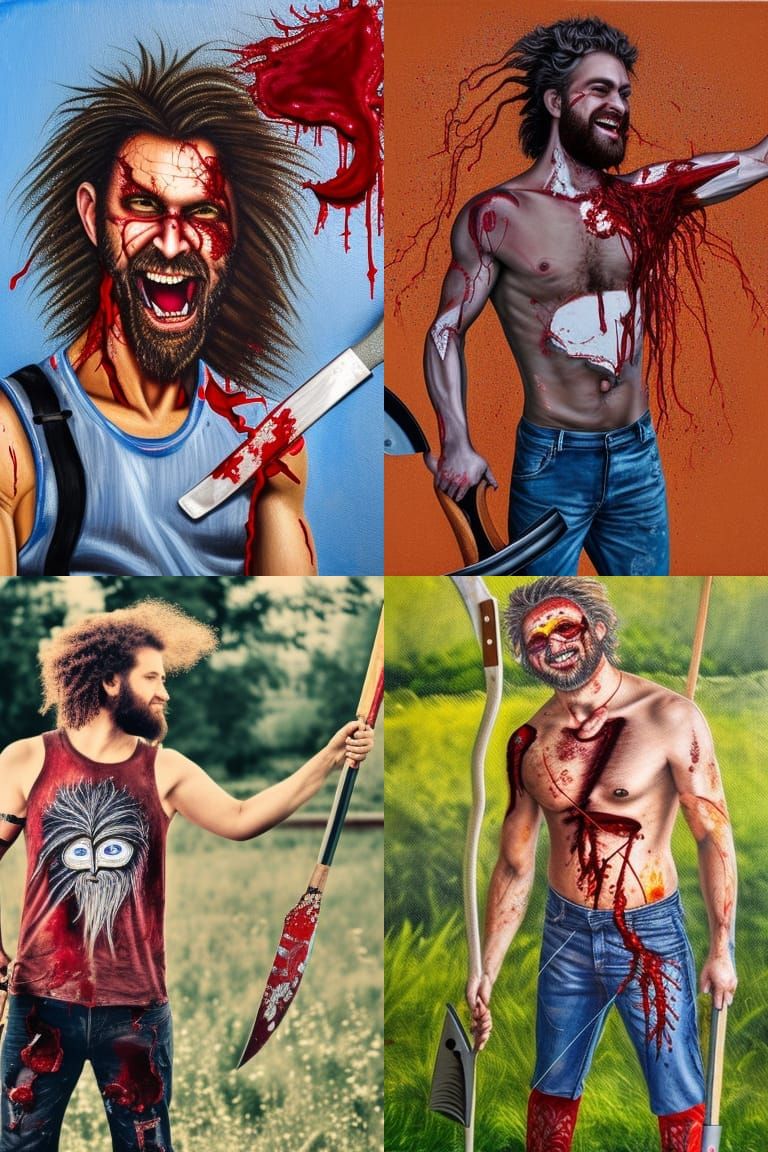 Bloody Man with Axe in Detailed Painting
