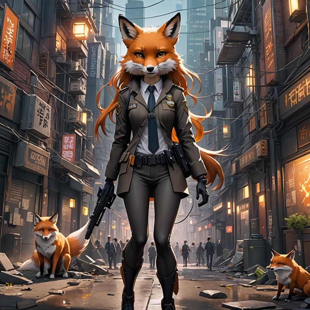 Anime Fox Girl FBI Agent in Detailed Digital Painting