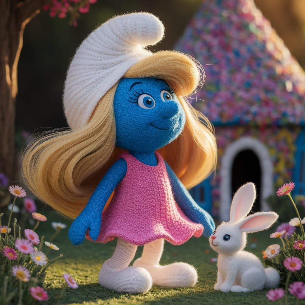 Ethereal Smurfette Sculpture in Wool Thread Art