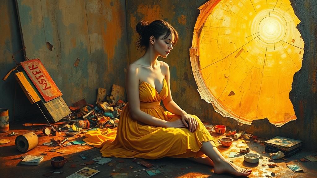 Heartbroken Woman in Surreal, Melting Dreamscape