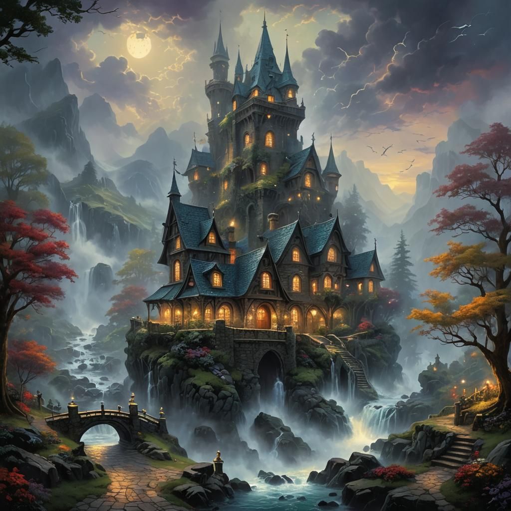 Ethereal Dark Fantasy Landscape in Painterly Style