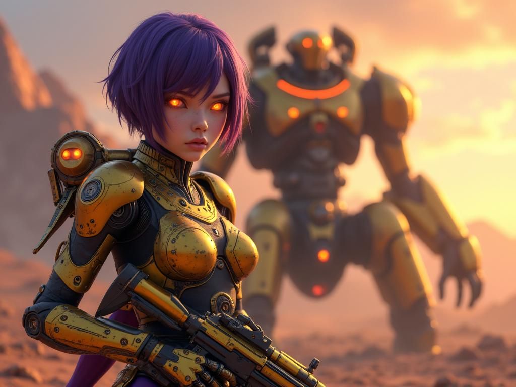 Sci-Fi Soldier with Mech Warrior in Cyberpunk Style