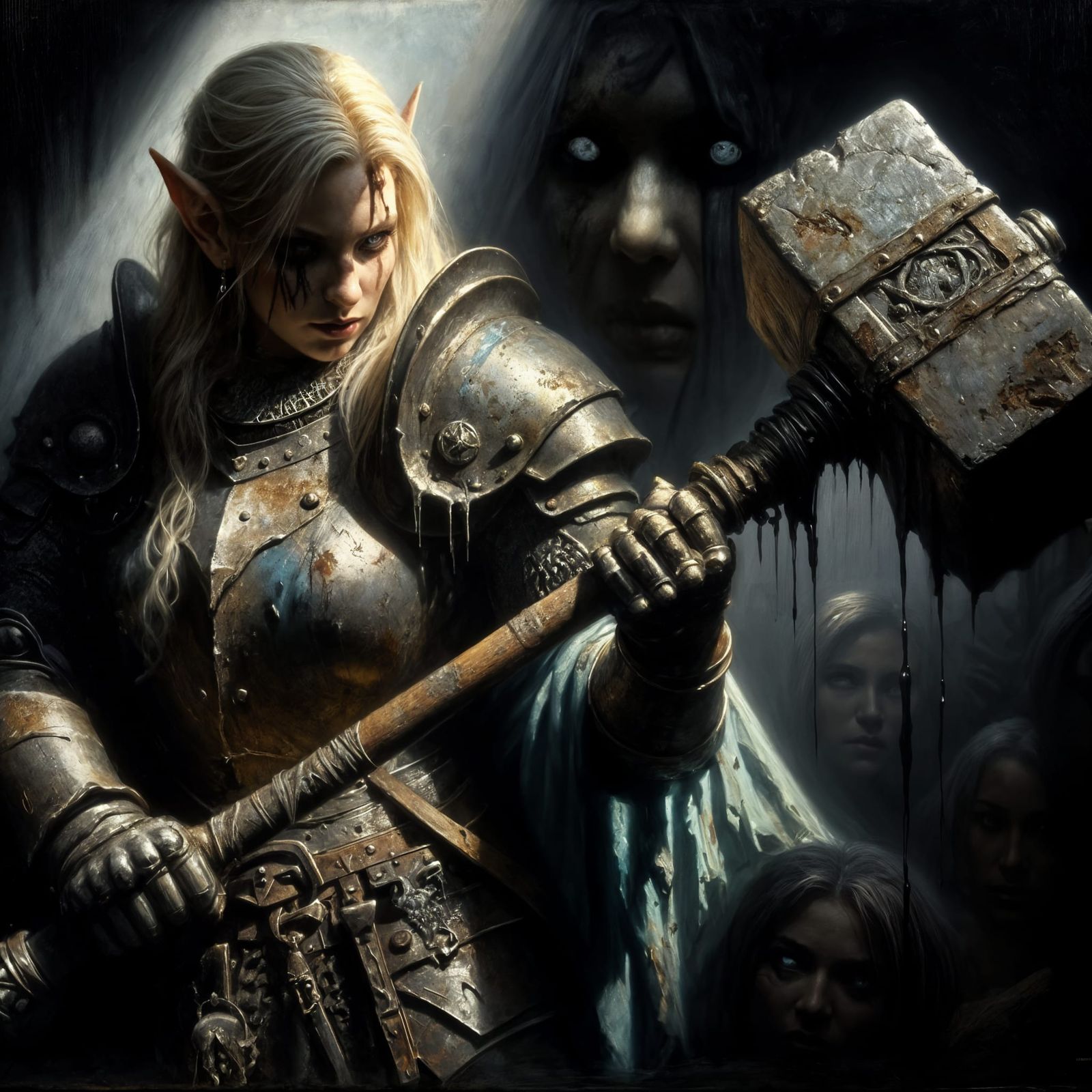 Elf Warrior Stares Down Dark Observer in Dramatic Tenebrism ...