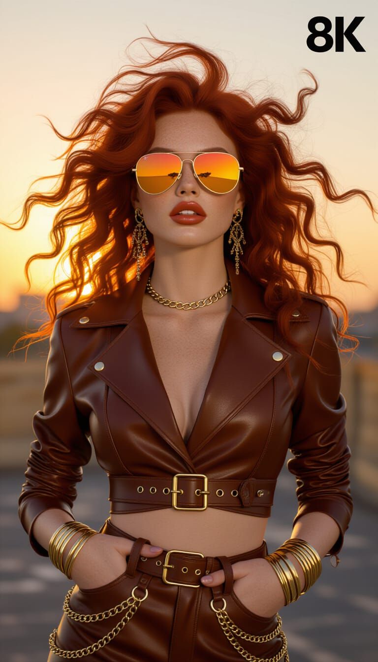 Surreal Op-Art Fashion Portrait of Auburn-Haired Woman