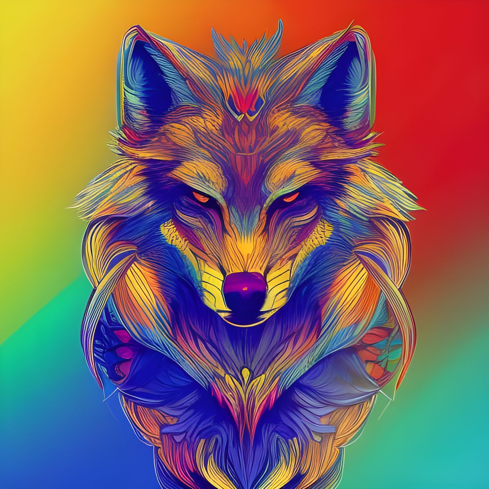 Fiery Wolf: Colorful Ink Drawing Masterpiece