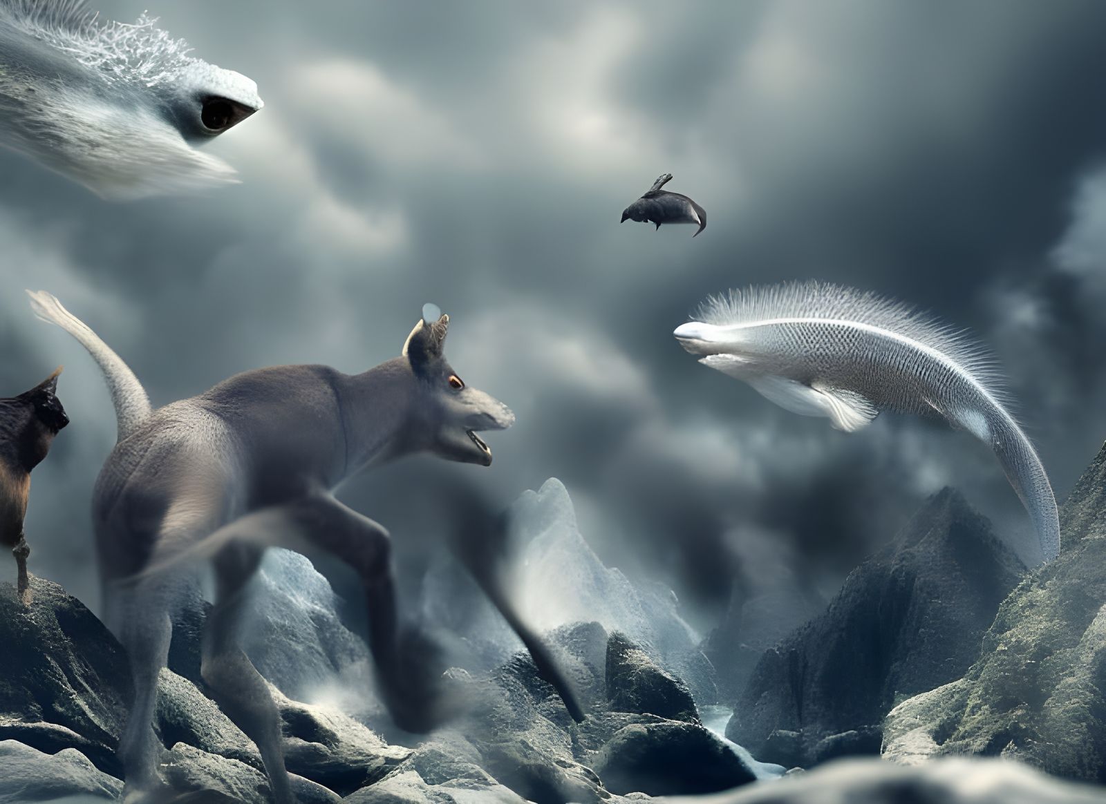 Surreal Restaurant with Bizarre Creatures: Hyper-Real Painti...