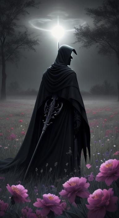 Ethereal Grim Reaper in Field of Flowers