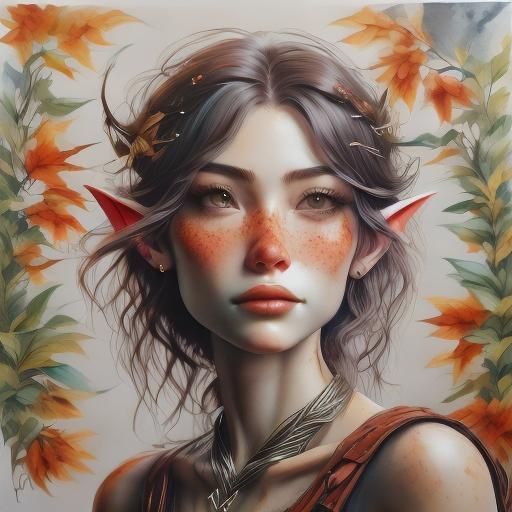 Watercolor Elf Portrait at Sunset in HDR