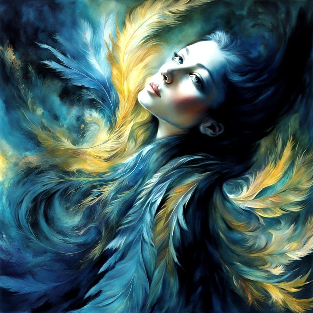 Surrealist Watercolor Portrait in Vibrant Fractal Colors