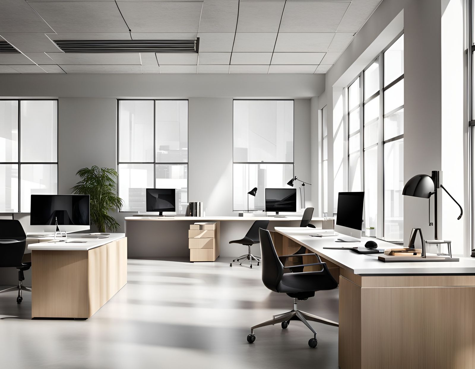 Modern Office: Spacious, Light-Filled Workspace Interior
