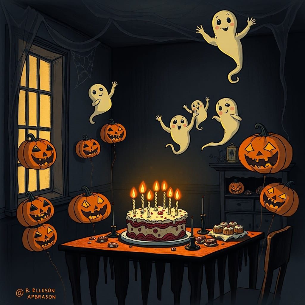 Whimsical Gothic Halloween Birthday Party Scene