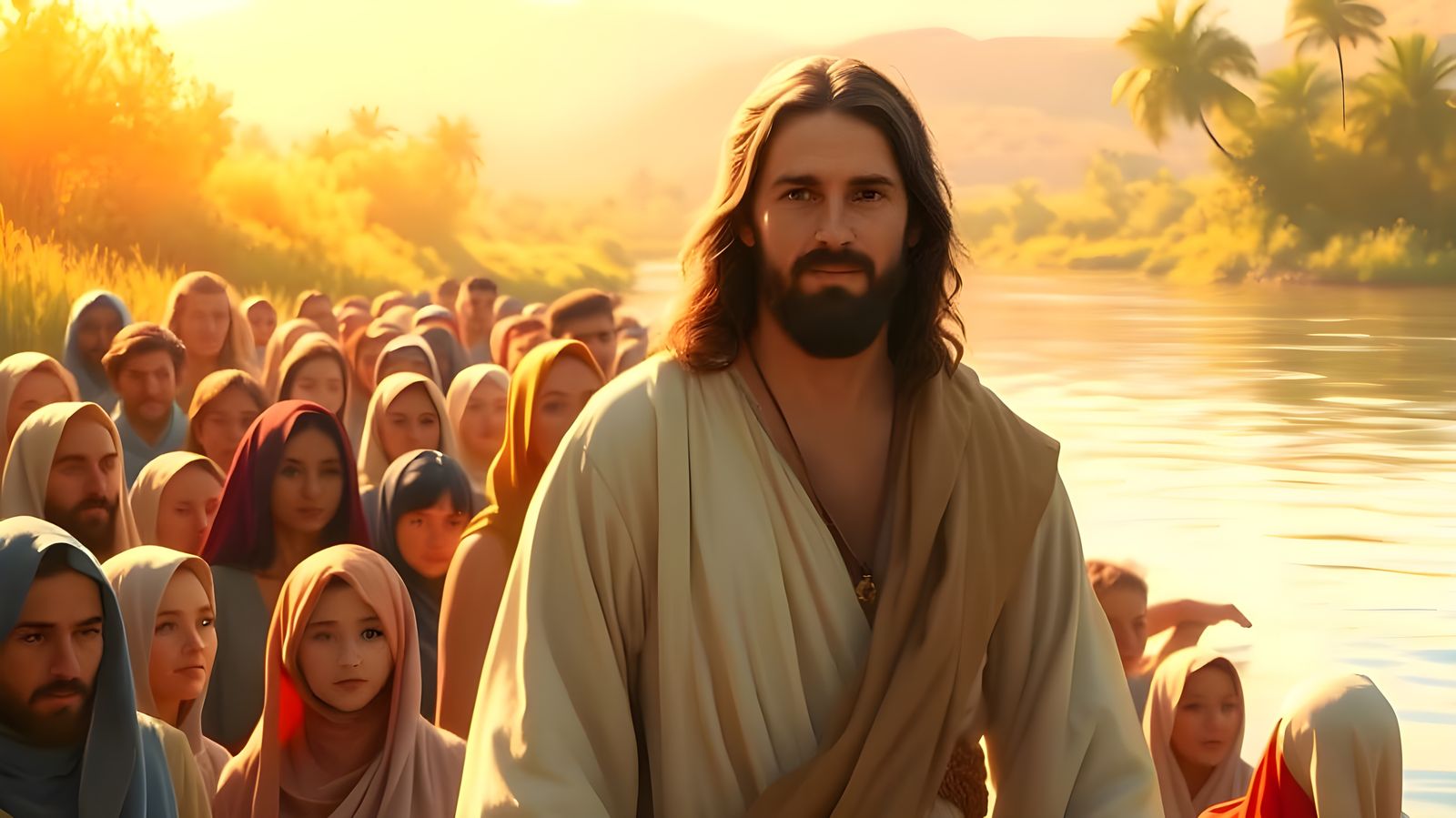 Jesus in a Serene Jordan River Landscape