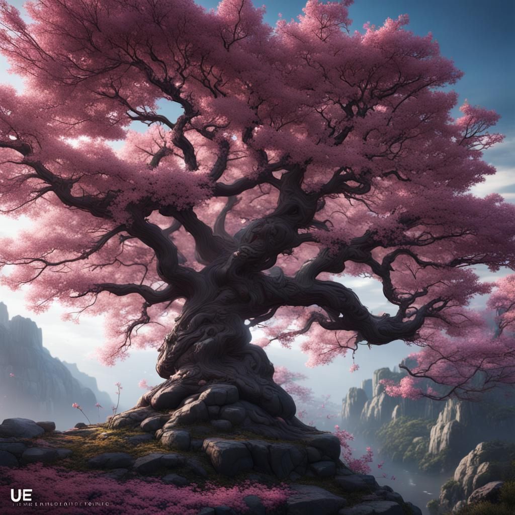Sakura Tree: Light and Shadow Fantasy Art
