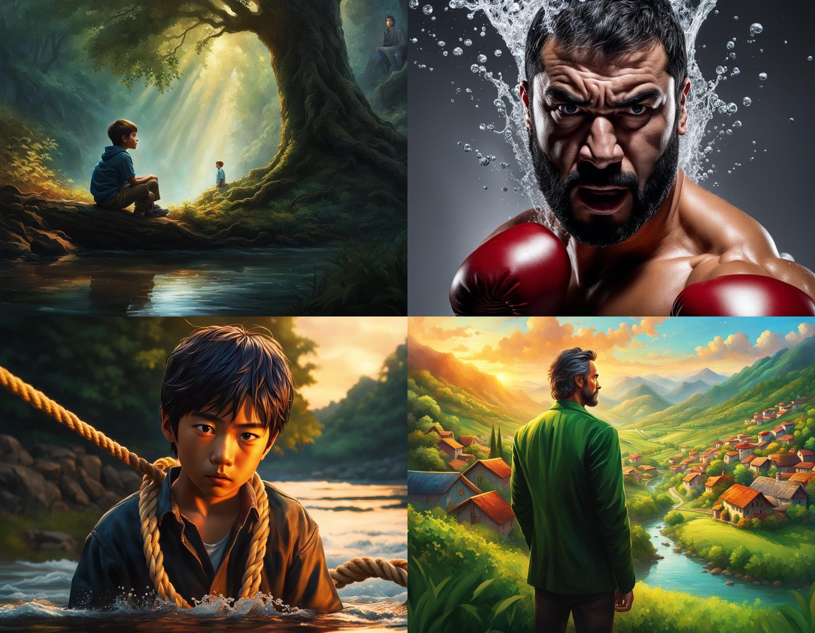 Mountain Village Landscape in a Green Valley