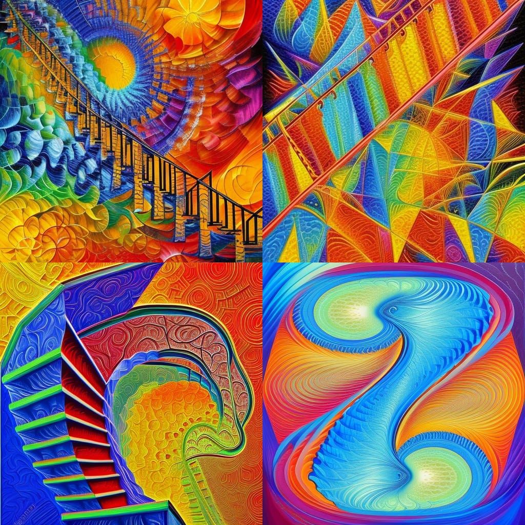 Geometric Stairway to Heaven: Expressionist Oil Painting