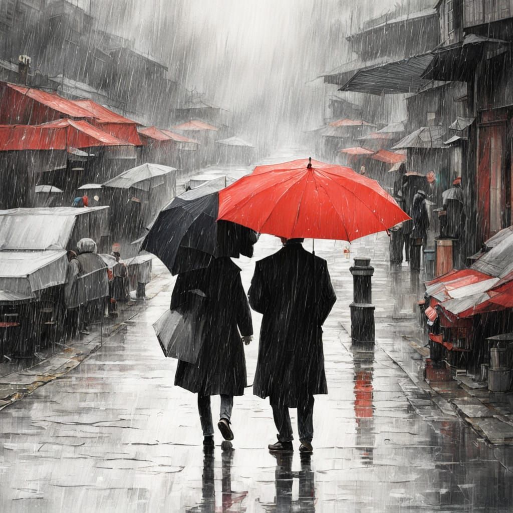 Couple Sharing a Shared Umbrella Moment