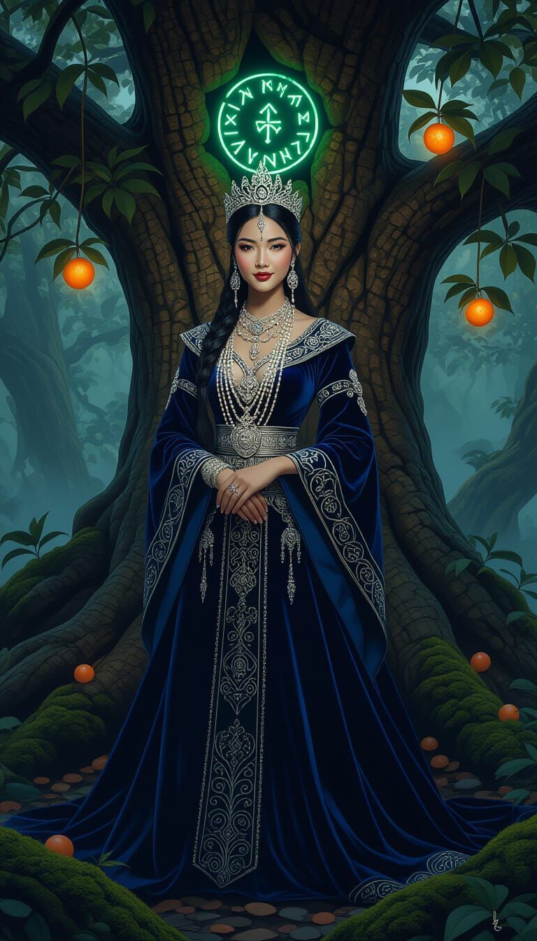 Mystical Hmong Queen in Fantasy Forest