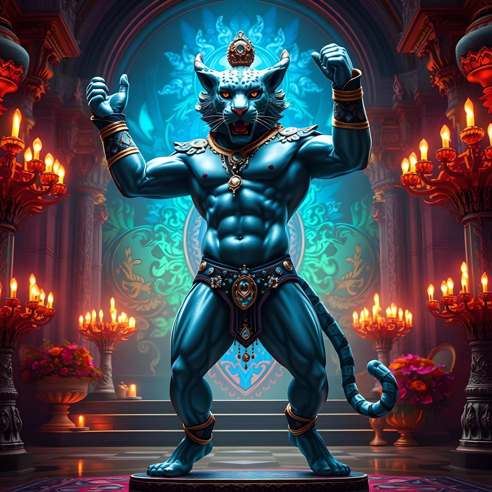 Tropical Jaguar God and Android Man: Surreal Masterpiece