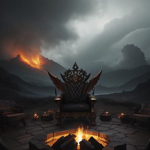 Angel Warlord on Throne with Firepit in Dark Fantasy Style