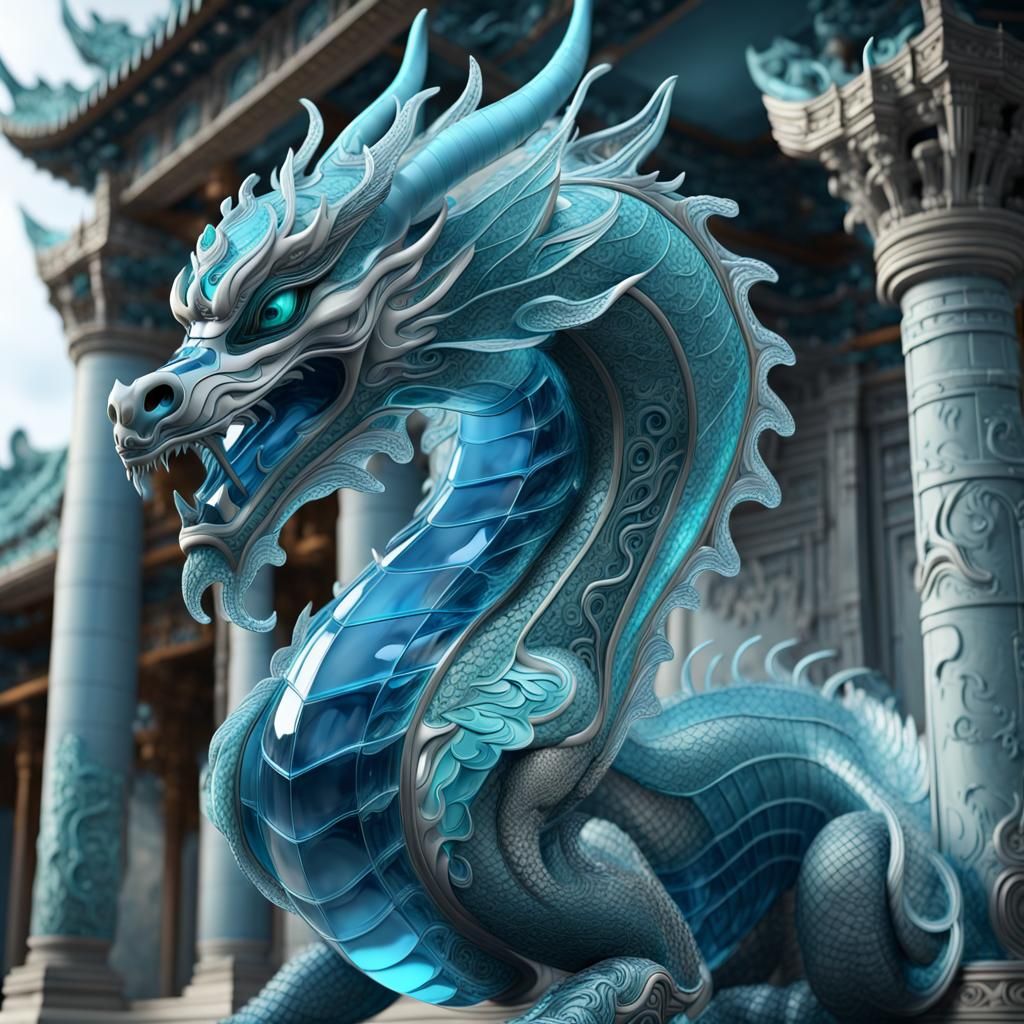 Transparent Glass Dragon on Ancient Temple